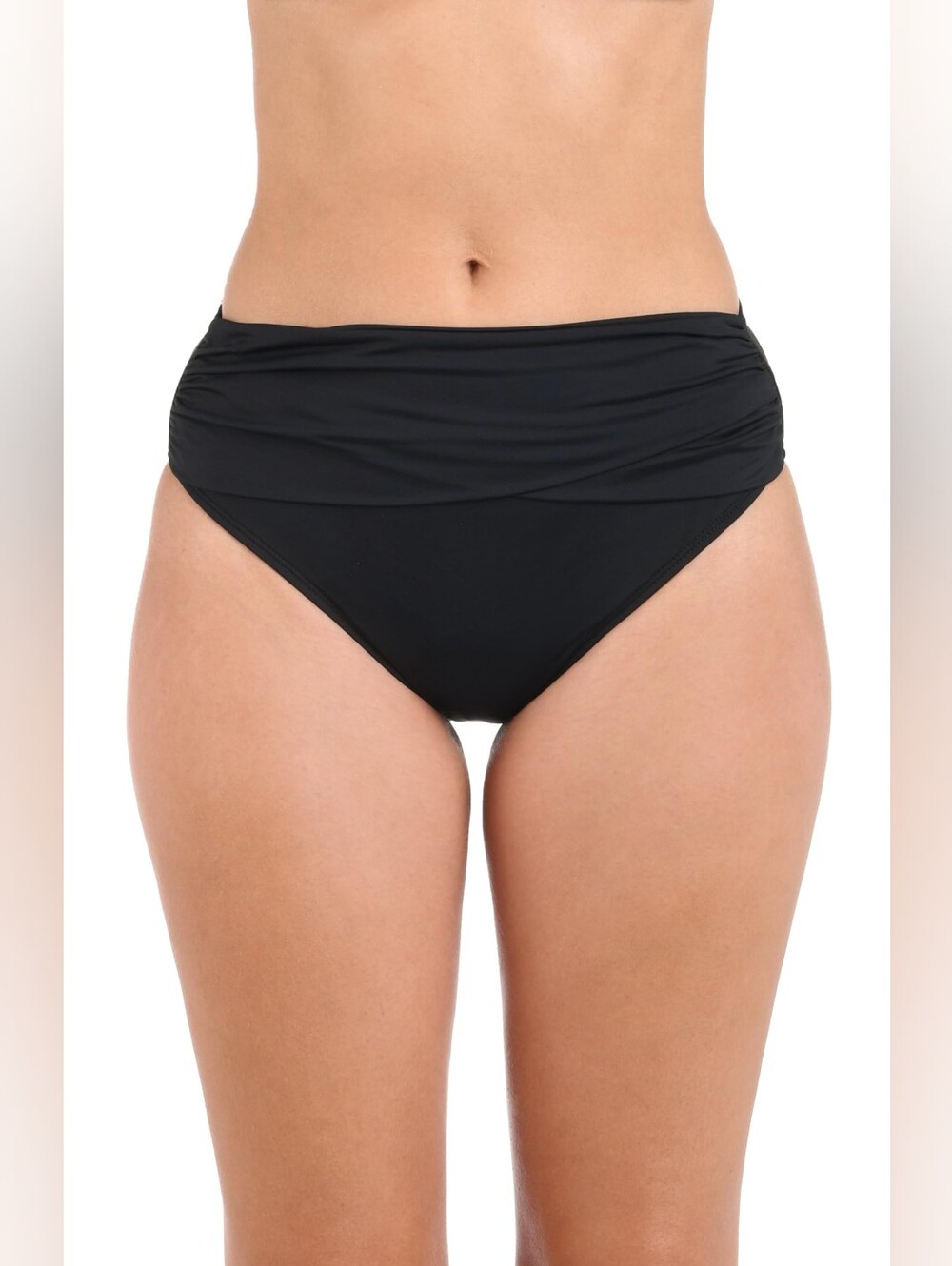 La Blanca Womens Black Ruched Island Goddess High-Rise Coverage Bikini Bottom, 8